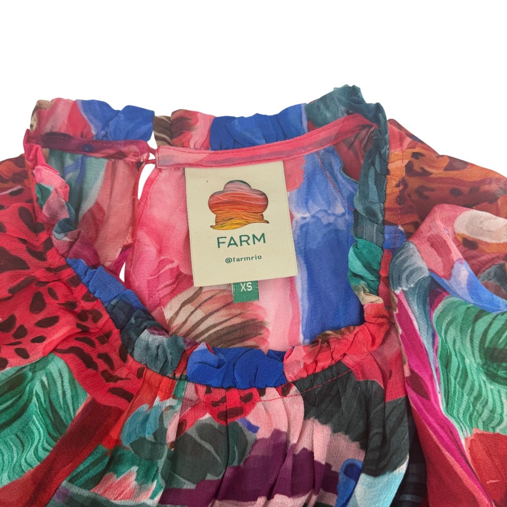 Farm Rio Mixed Print Maxi Dress Animal Collage Tie Waist Ruffle Long Sleeve XS‎ - Picture 13 of 14